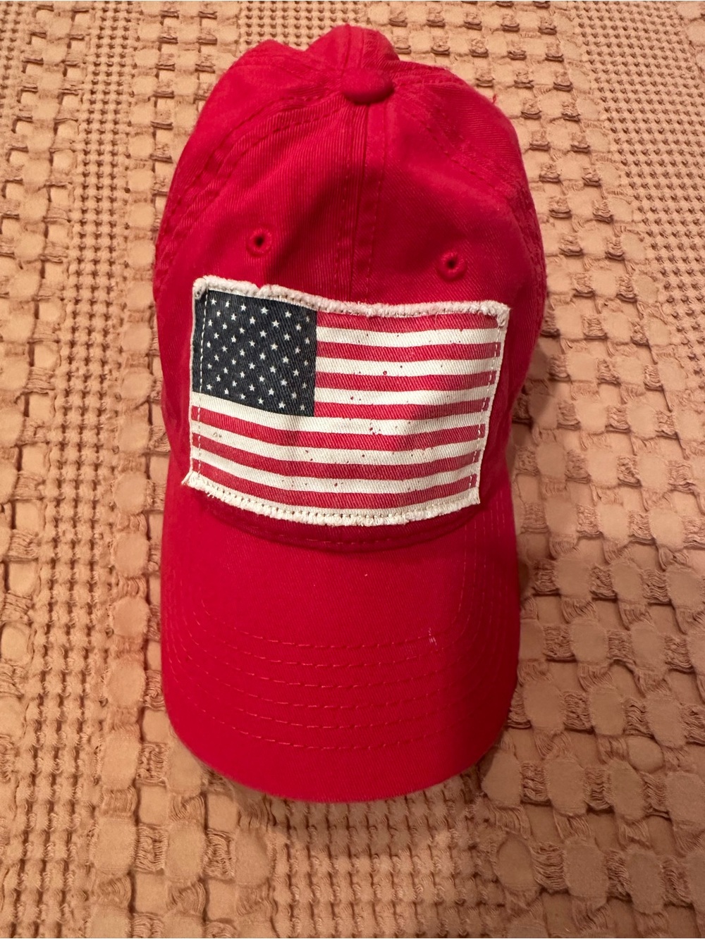 Red Baseball Cap with American Flag Patch